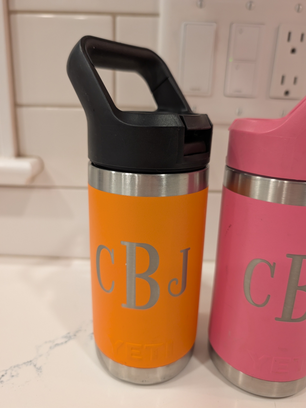 Monogrammed CJB YETI Kids Bottles with Straw Lid - Pink and Orange - Picture 2 of 3